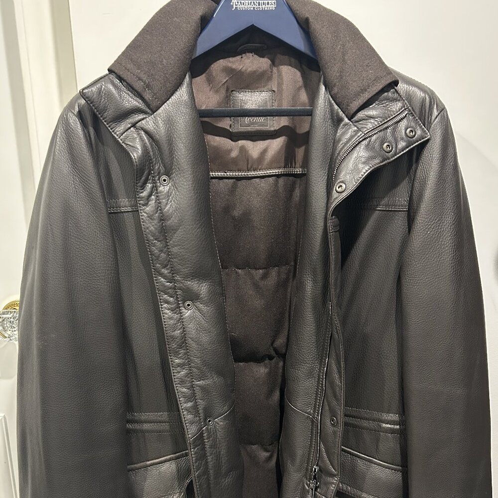 Saks Fifth Avenue Leather Coat - Men - Size XL 54 - Made in Italy - Down Padding